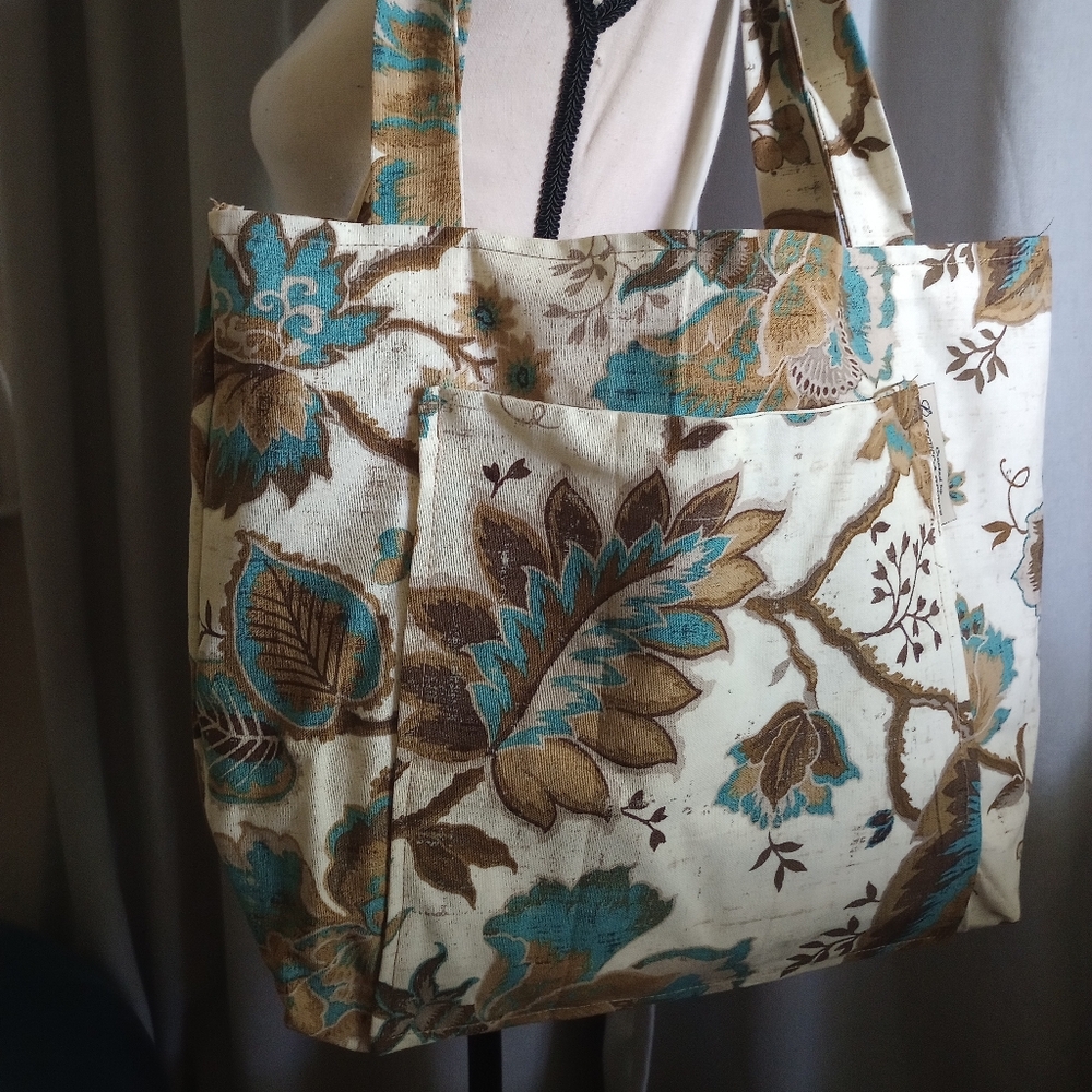 Floral Canvas Tote Bag - Cream and Brown